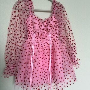 Sugar Thrillz Pink Tulle Dress with Red Heart Accents